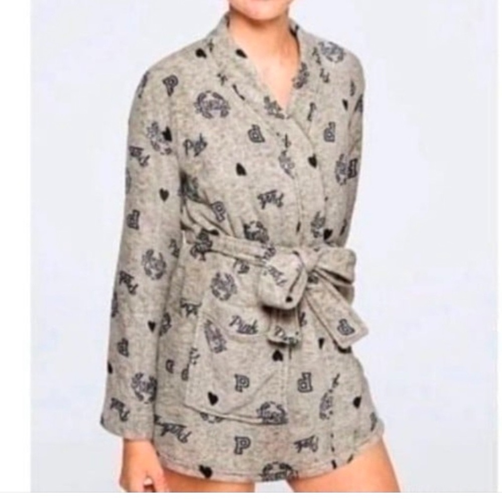 Victoria's Secret PINK Short Cozy Grey Robe Plush